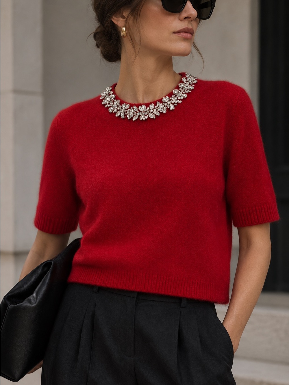 NWT Antonio Melani Kourtney Jeweled Wool Alpaca Blend Sweater Scarlet